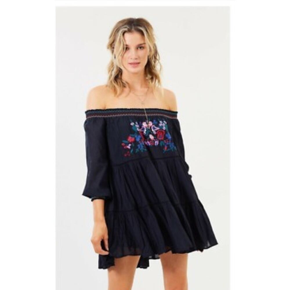 Free People Sunbeams Dress Womens Small A-Line Floral Off Shoulder Mini Cottage